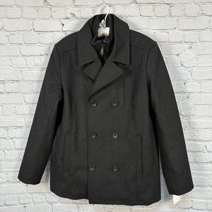 Kenneth Cole Double Breasted Wool Blend Peacoat Jacket, Size Large, Black,‎ NWOT